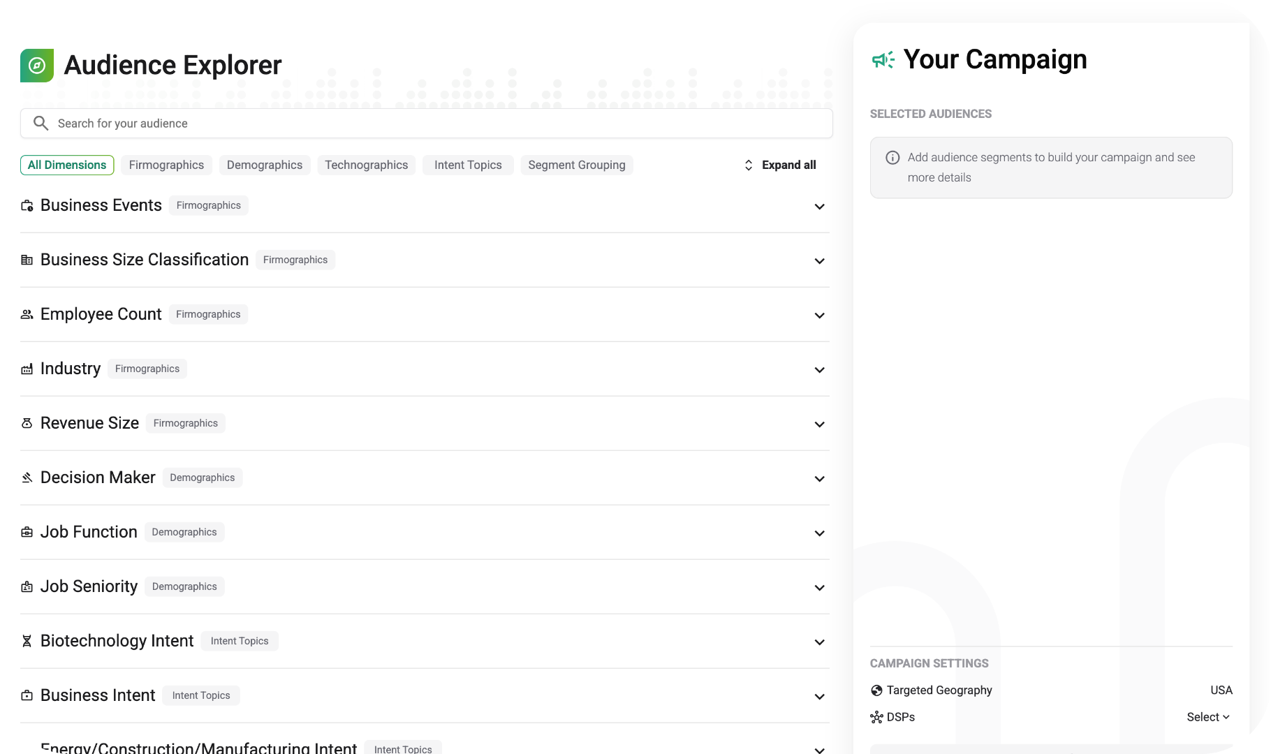 Audience Explorer - Segments Screenshot